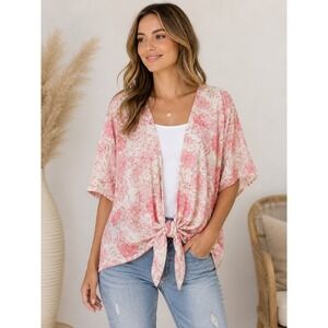 ROXY‎ Women's Floral Print Kimono Cardigan Lightweight Short Sleeve Tie Front